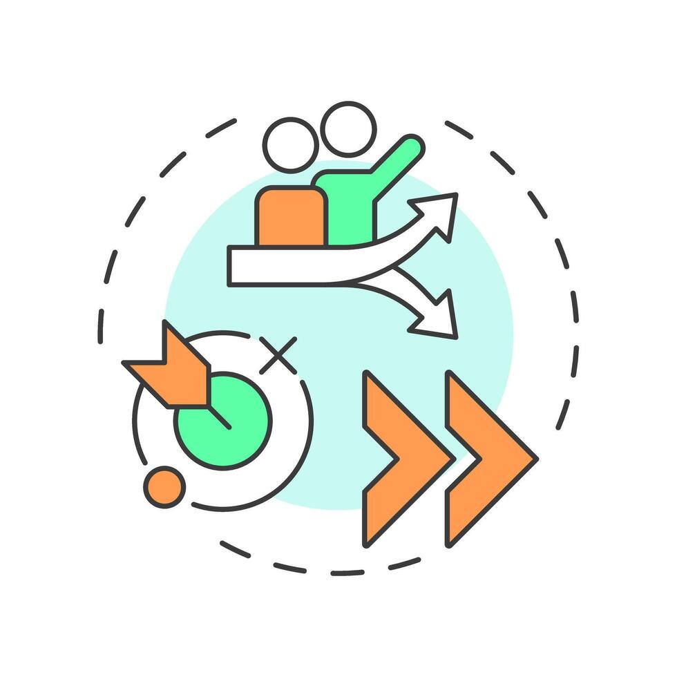 Lateral career path multi color concept icon. Corporate growth. Employees, workforce. Round shape line illustration. Abstract idea. Graphic design. Easy to use in infographic, presentation vector