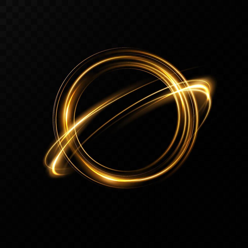 Captivating Golden Orbital Light Effect Presented on a Dark Black Background Canvas vector