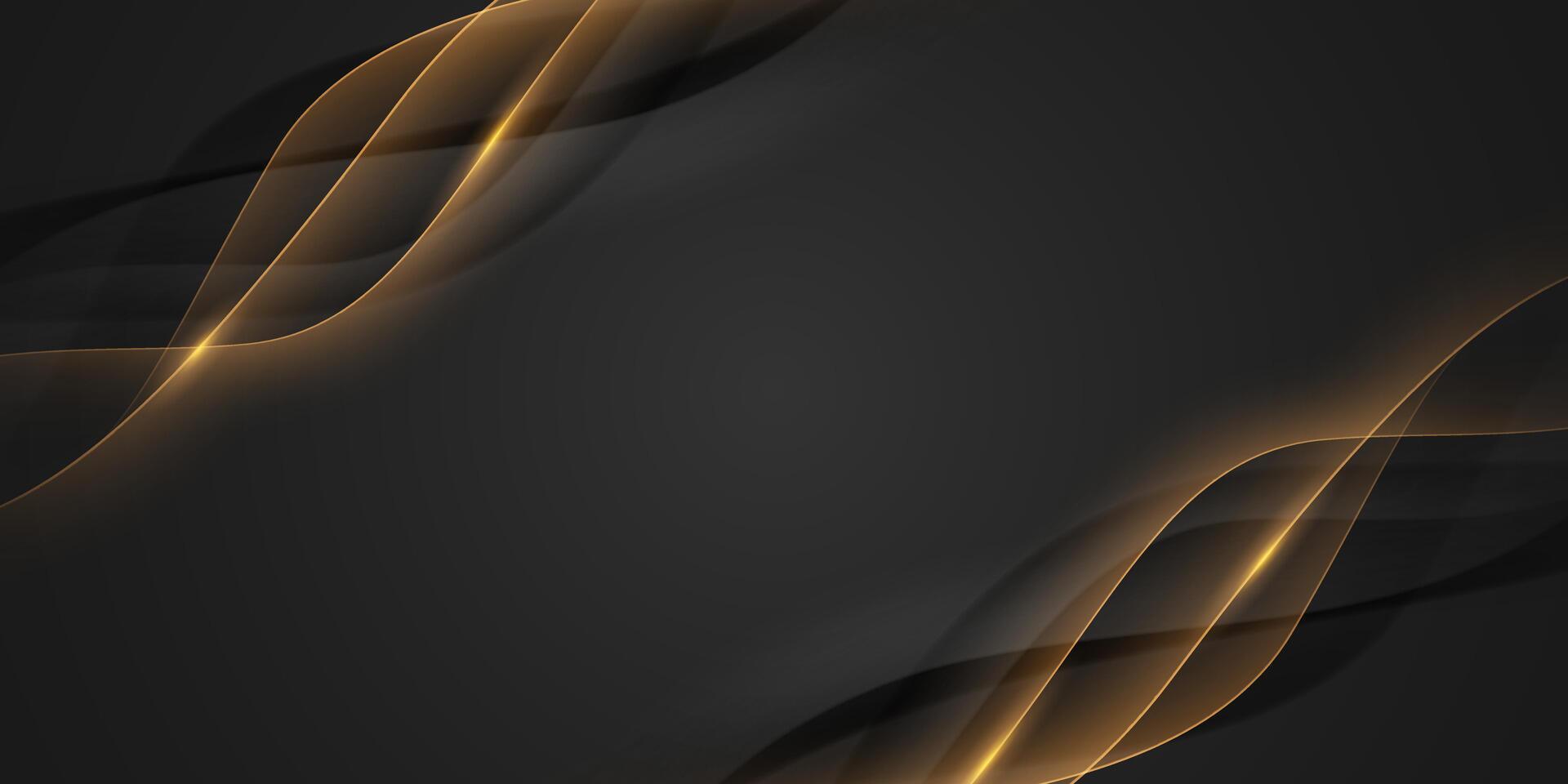 Abstract background with golden waves on black background vector