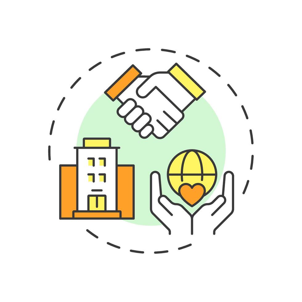 Corporate volunteer integration multi color concept icon. Businesses and nonprofit. Program administration. Round shape line illustration. Abstract idea. Graphic design. Easy to use in brochure vector