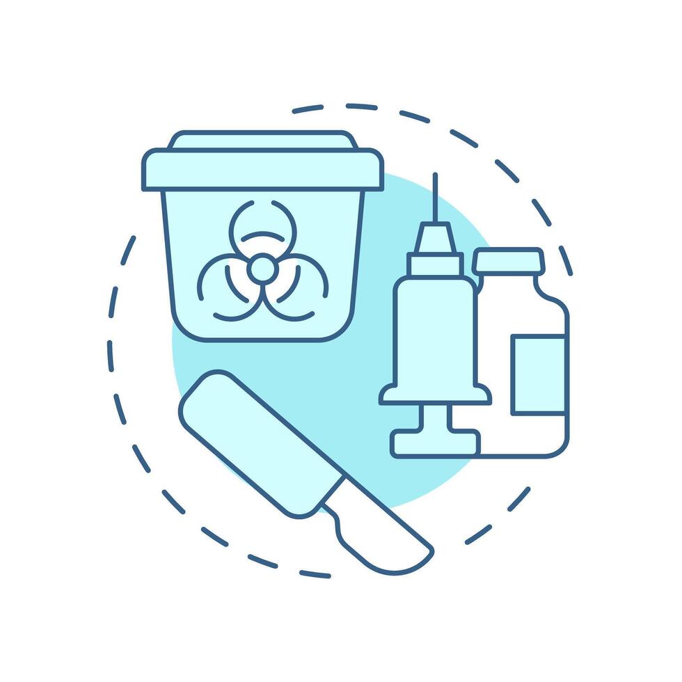 Sharps waste soft blue concept icon. Biohazard container. Medical equipment. Syringe, scalpel. Round shape line illustration. Abstract idea. Graphic design. Easy to use in presentation, article vector