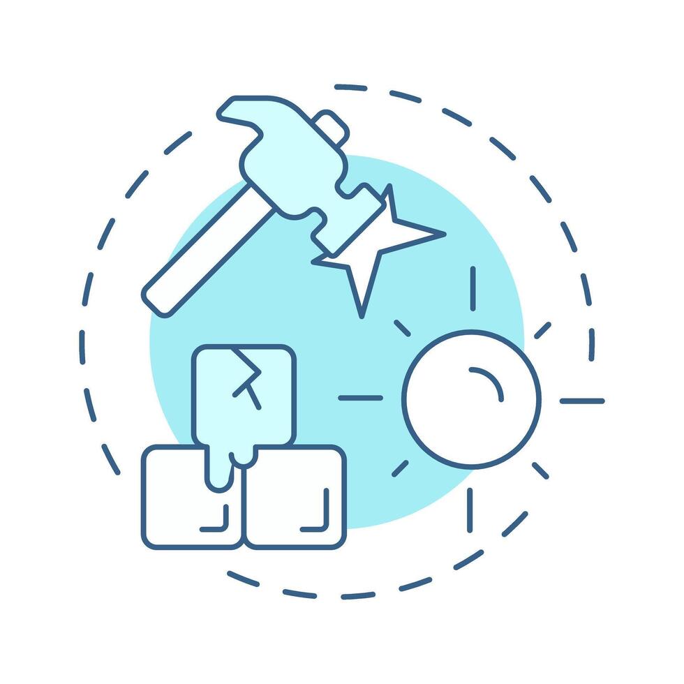 Break ice soft blue concept icon. Networking, meeting. Social gathering, communication. Sunlight, hammer. Round shape line illustration. Abstract idea. Graphic design. Easy to use in infographic vector
