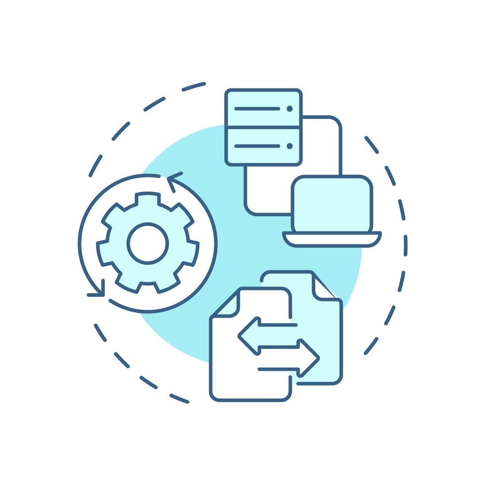 Product data transformation soft blue concept icon. Goods information processing. Feature of PIM. Round shape line illustration. Abstract idea. Graphic design. Easy to use in presentation vector