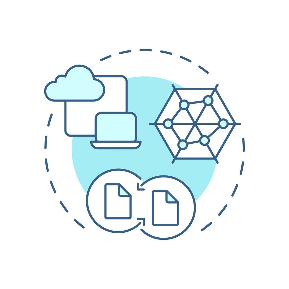 Product data syndication soft blue concept icon. Distributing synchronizing information. Feature of PIM. Round shape line illustration. Abstract idea. Graphic design. Easy to use in presentation vector