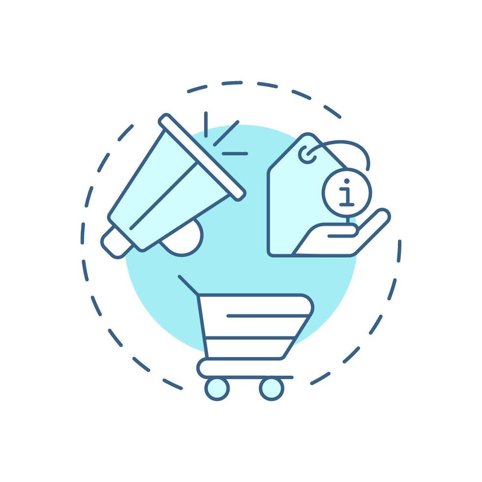 Marketing descriptions soft blue concept icon. Engage customers to drive sales. Product data sheet. Round shape line illustration. Abstract idea. Graphic design. Easy to use in presentation vector