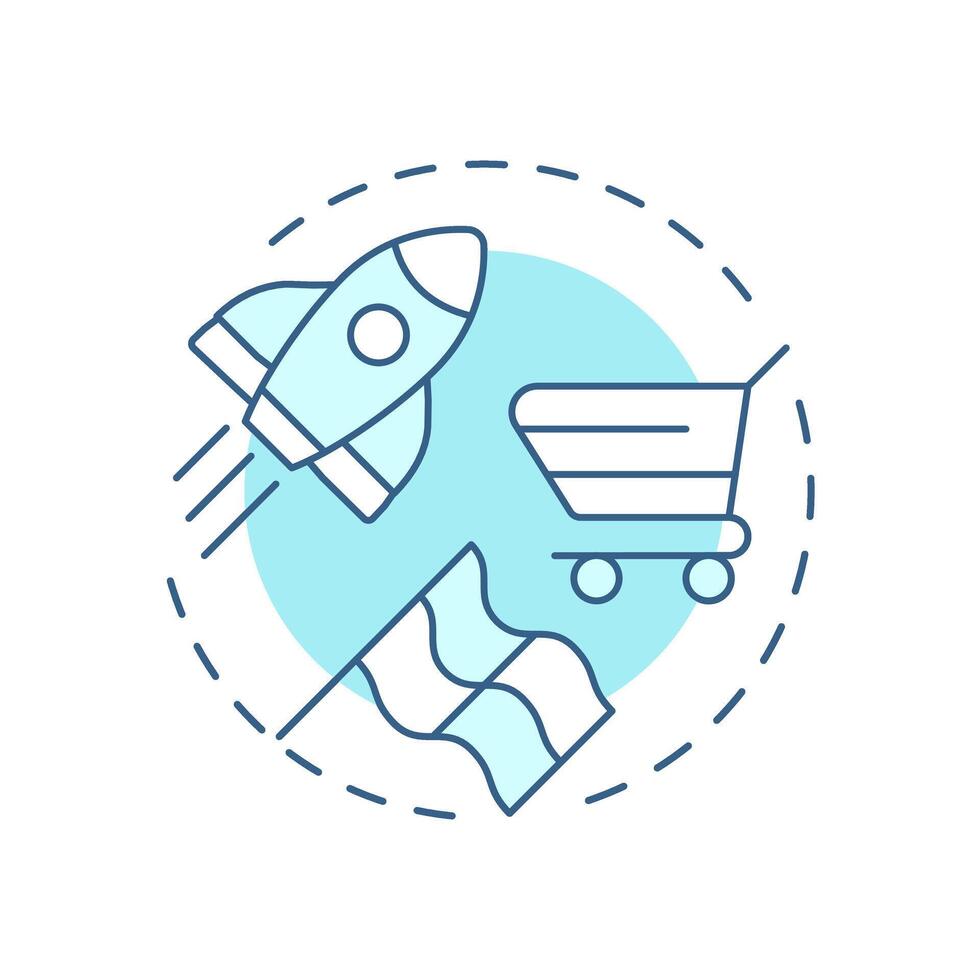 Faster time to market soft blue concept icon. Products launching improvement. Benefit of using PIM system. Round shape line illustration. Abstract idea. Graphic design. Easy to use in presentation vector