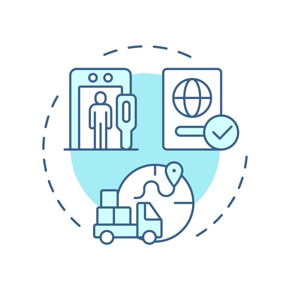 Border checks soft blue concept icon. Systematic control of boundaries crossing. IBM system. Round shape line illustration. Abstract idea. Graphic design. Easy to use in promotional material vector