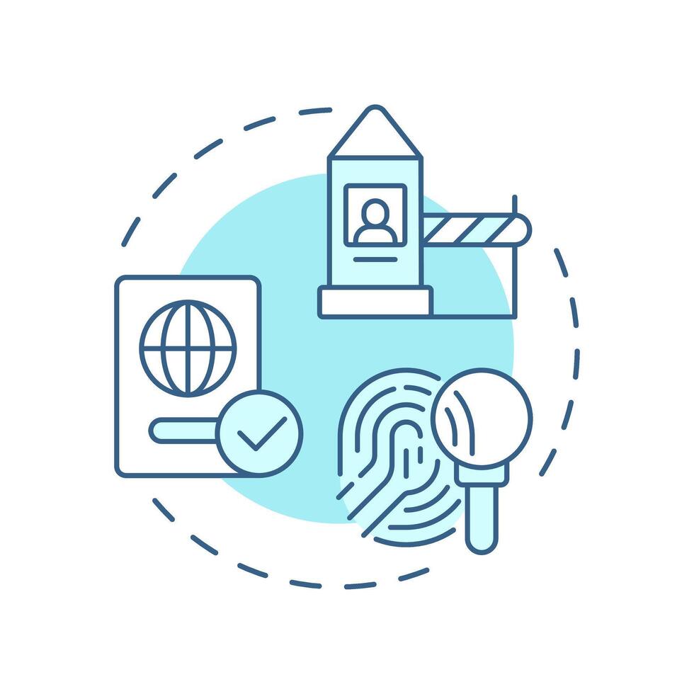 Boundaries control soft blue concept icon. Security. Four filter model of integrated border management. Round shape line illustration. Abstract idea. Graphic design. Easy to use in presentation vector