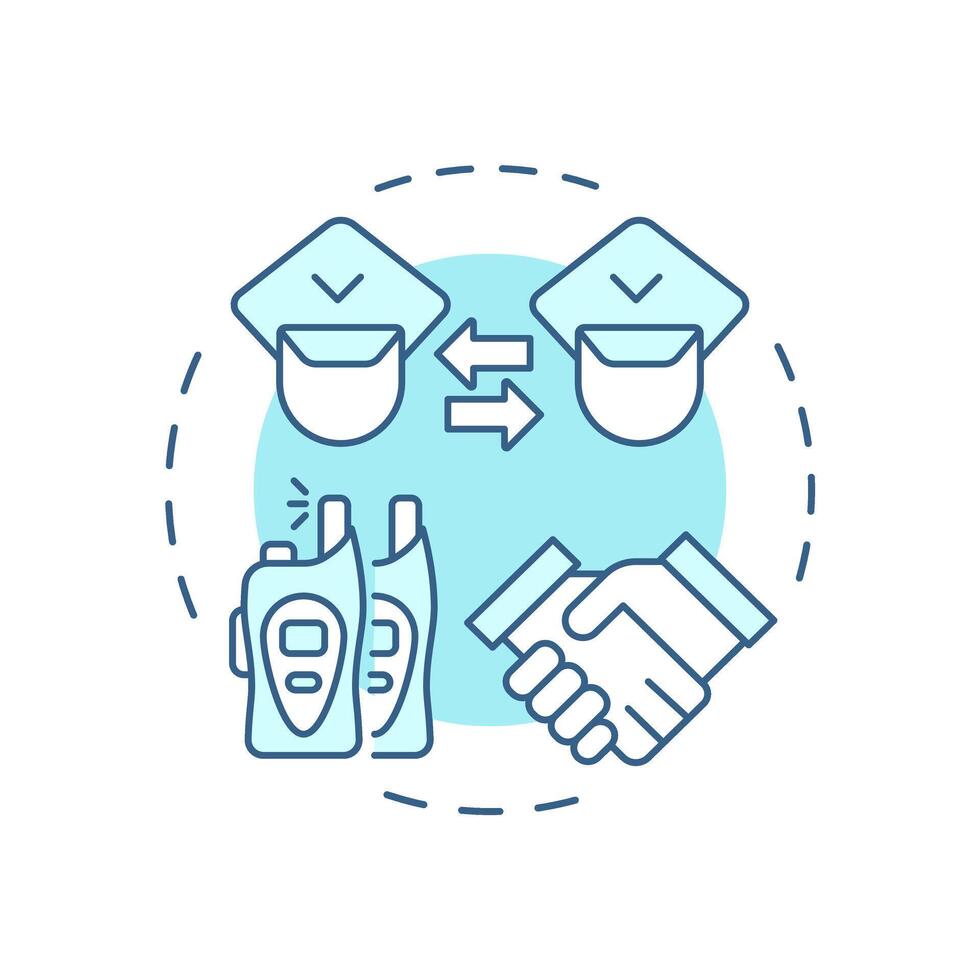 Intra service cooperation soft blue concept icon. Collaboration within agency. Level of IBM coordination. Round shape line illustration. Abstract idea. Graphic design. Easy to use in presentation vector