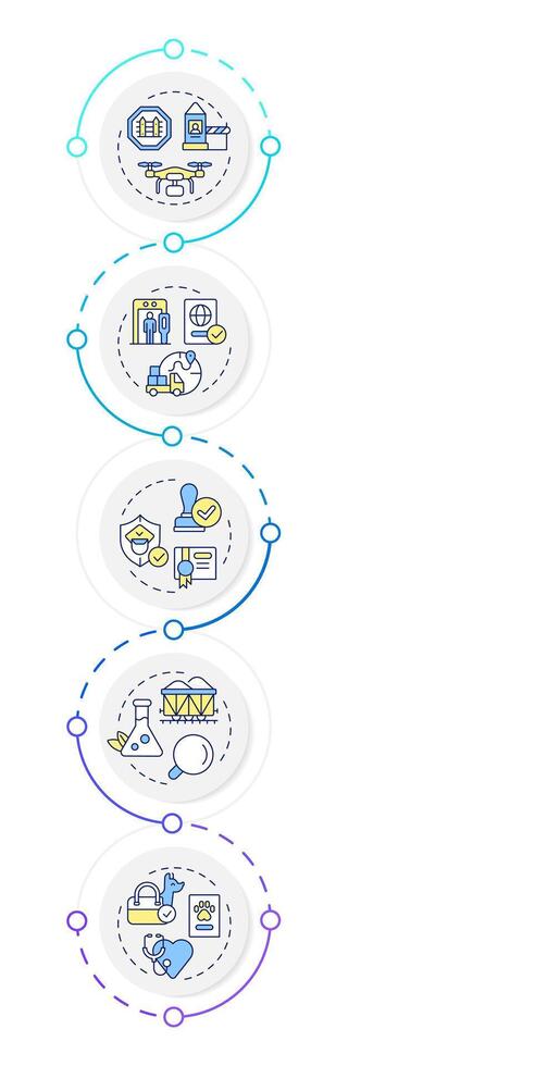 Integrated border management infographic vertical sequence. National security service. IBM. Visualization infochart with 5 steps. Circles workflow vector
