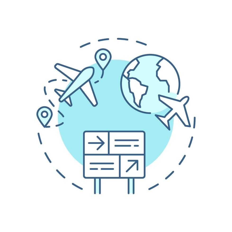 Direct flight routes soft blue concept icon. Aircraft trip, tourism. Travelling, journey. Round shape line illustration. Abstract idea. Graphic design. Easy to use in article, blog post vector