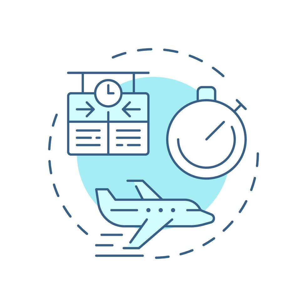 Reduced flight delays soft blue concept icon. Departure time, aircraft schedule. Airline timetable. Round shape line illustration. Abstract idea. Graphic design. Easy to use in article, blog post vector