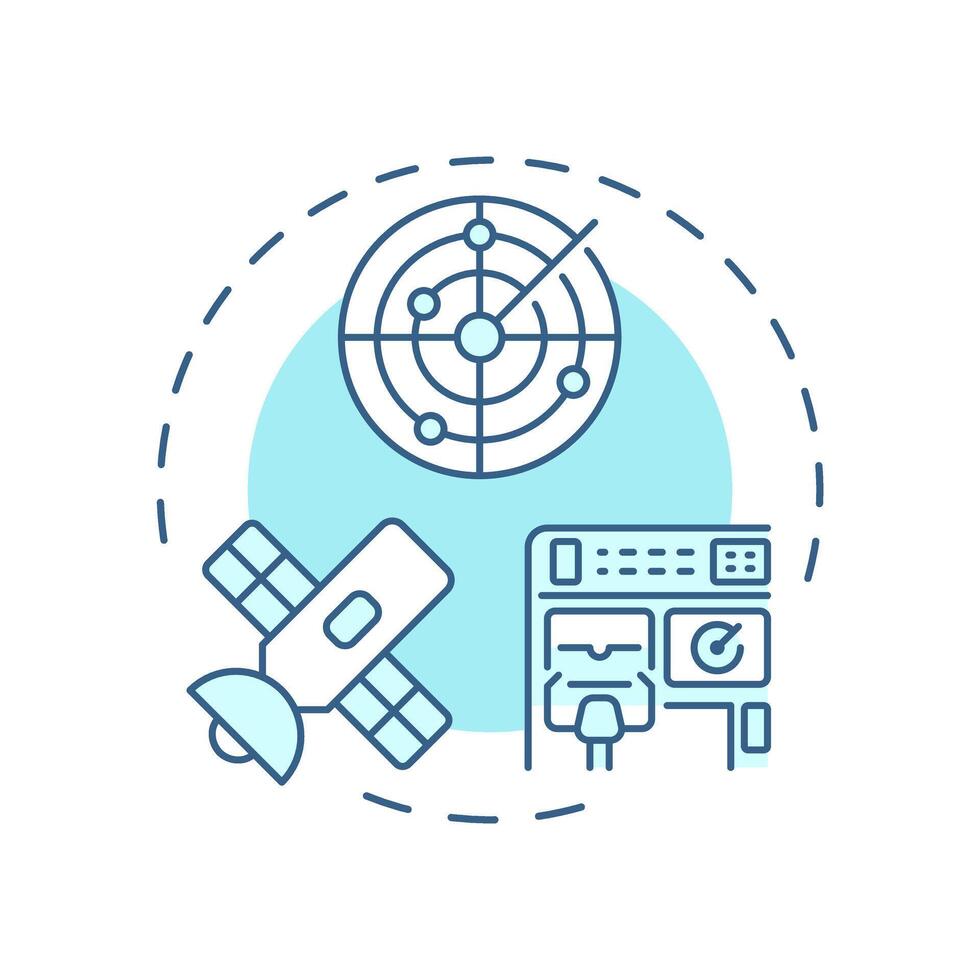 Aeronautical surveillance soft blue concept icon. Satellite navigation, radar system. Round shape line illustration. Abstract idea. Graphic design. Easy to use in article, blog post vector