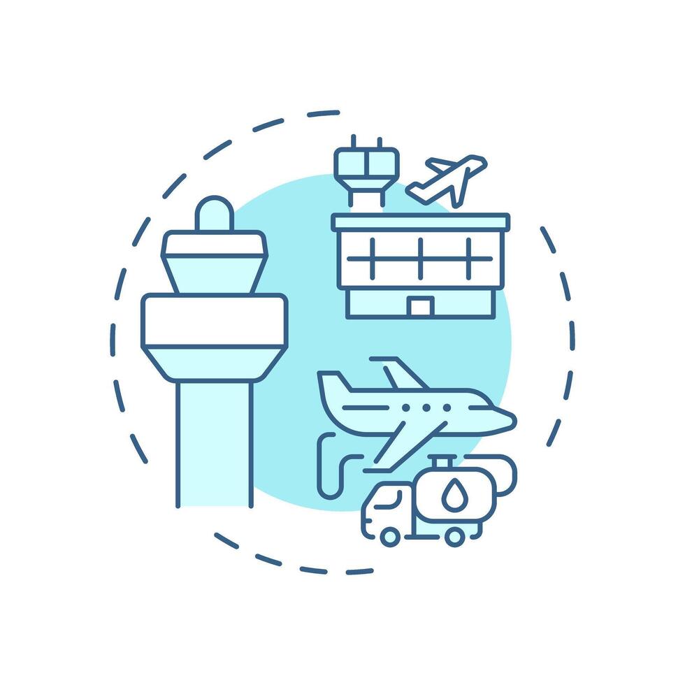 Aerodrome control soft blue concept icon. Aircraft fueling. Air traffic towers. Service, technology. Round shape line illustration. Abstract idea. Graphic design. Easy to use in article, blog post vector