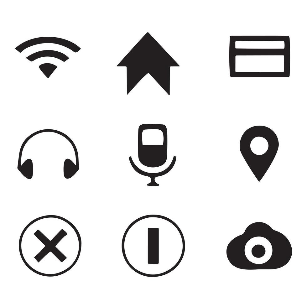 Collection of Flat Black App Icons on White Background vector