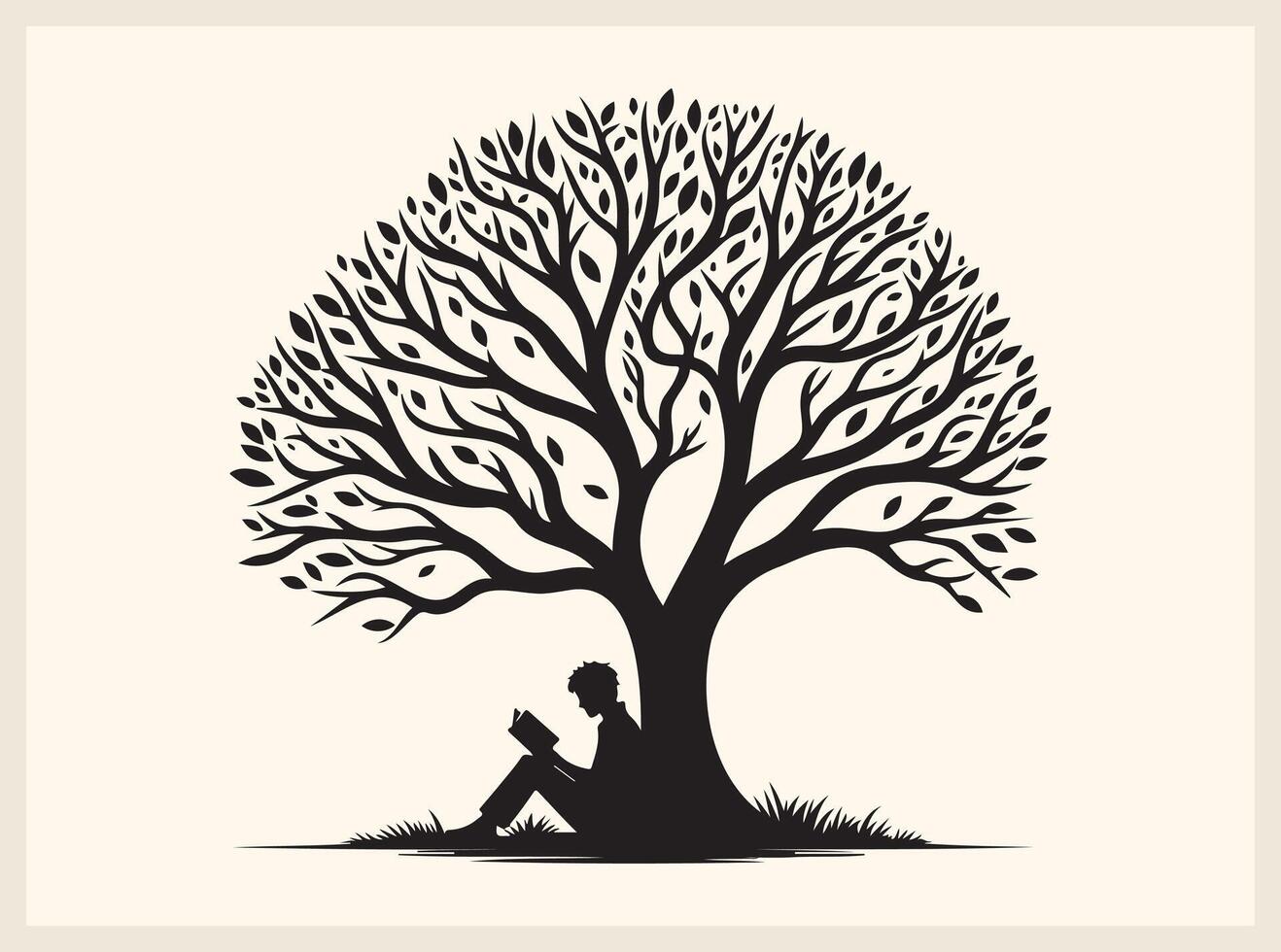 Relaxed Person Enjoying a Book Under the Shade of a Tree vector
