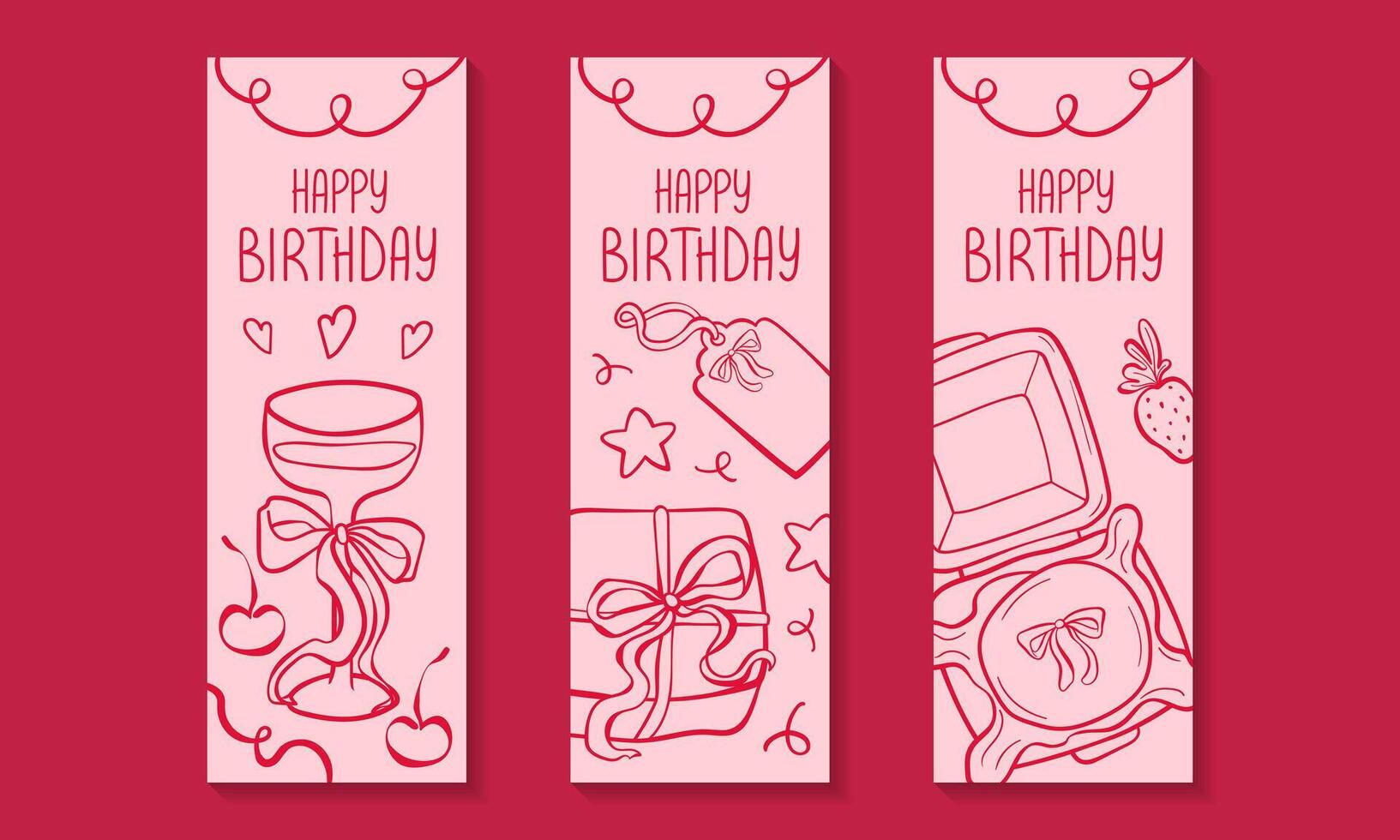 Set of wide birthday cards. vector