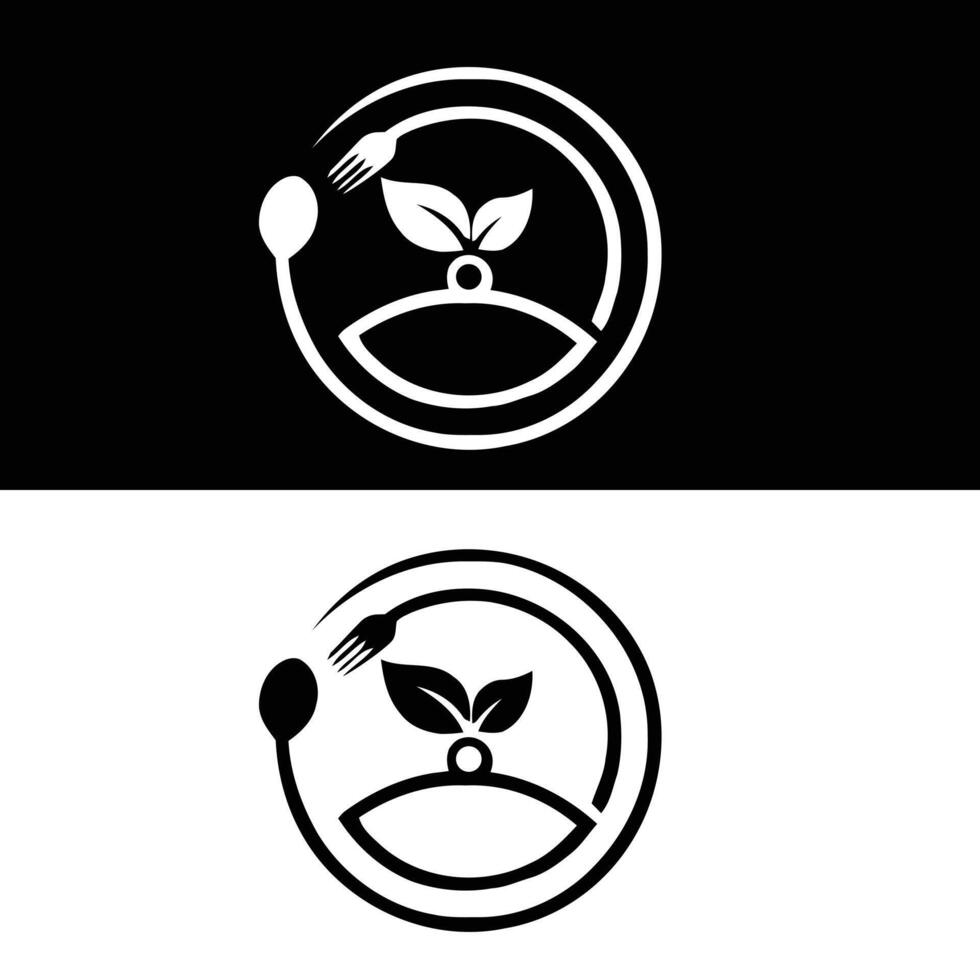 Spoon, Fork, Plate and Leaves vector