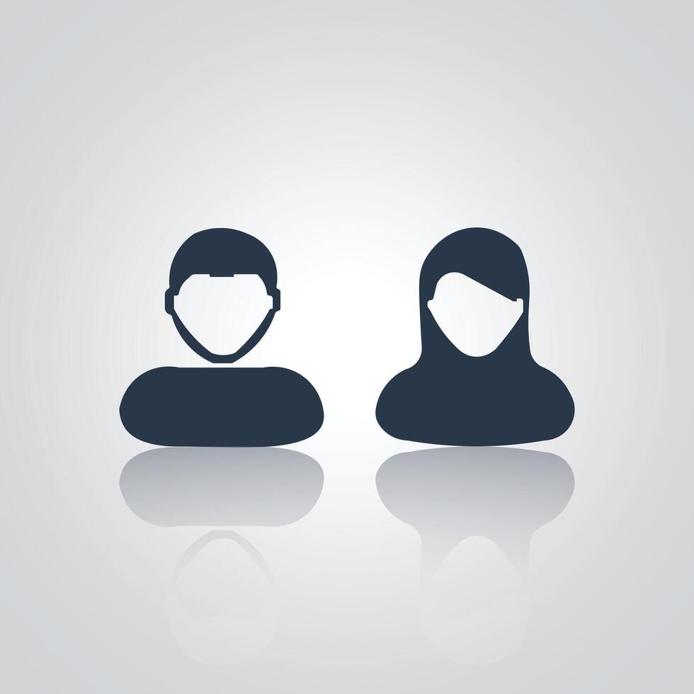 Pictograms of a man and a woman icons, an avatar, a face, and a profile sign, vector