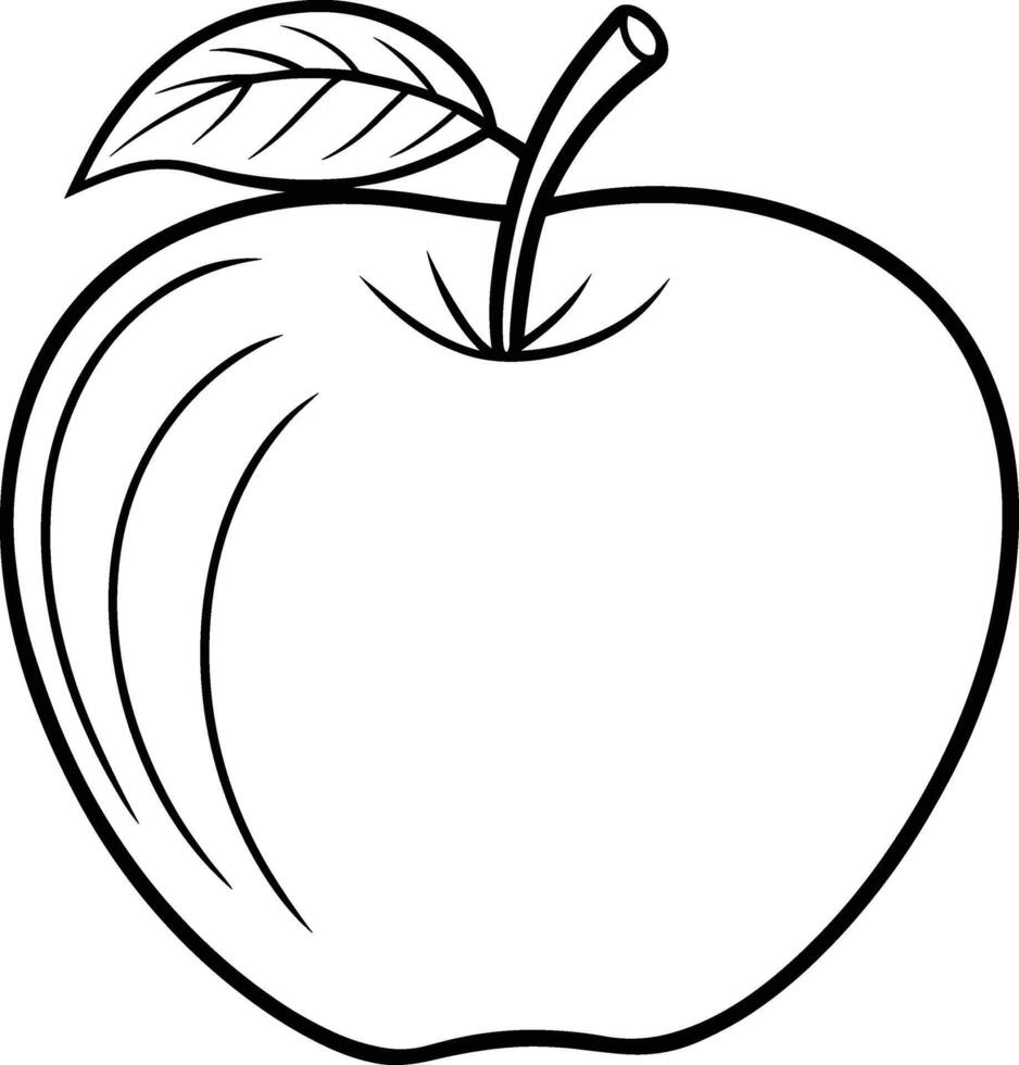 Apple Line Drawing - Minimalist Fruit Outline with Leaf for Coloring and Design Projects vector