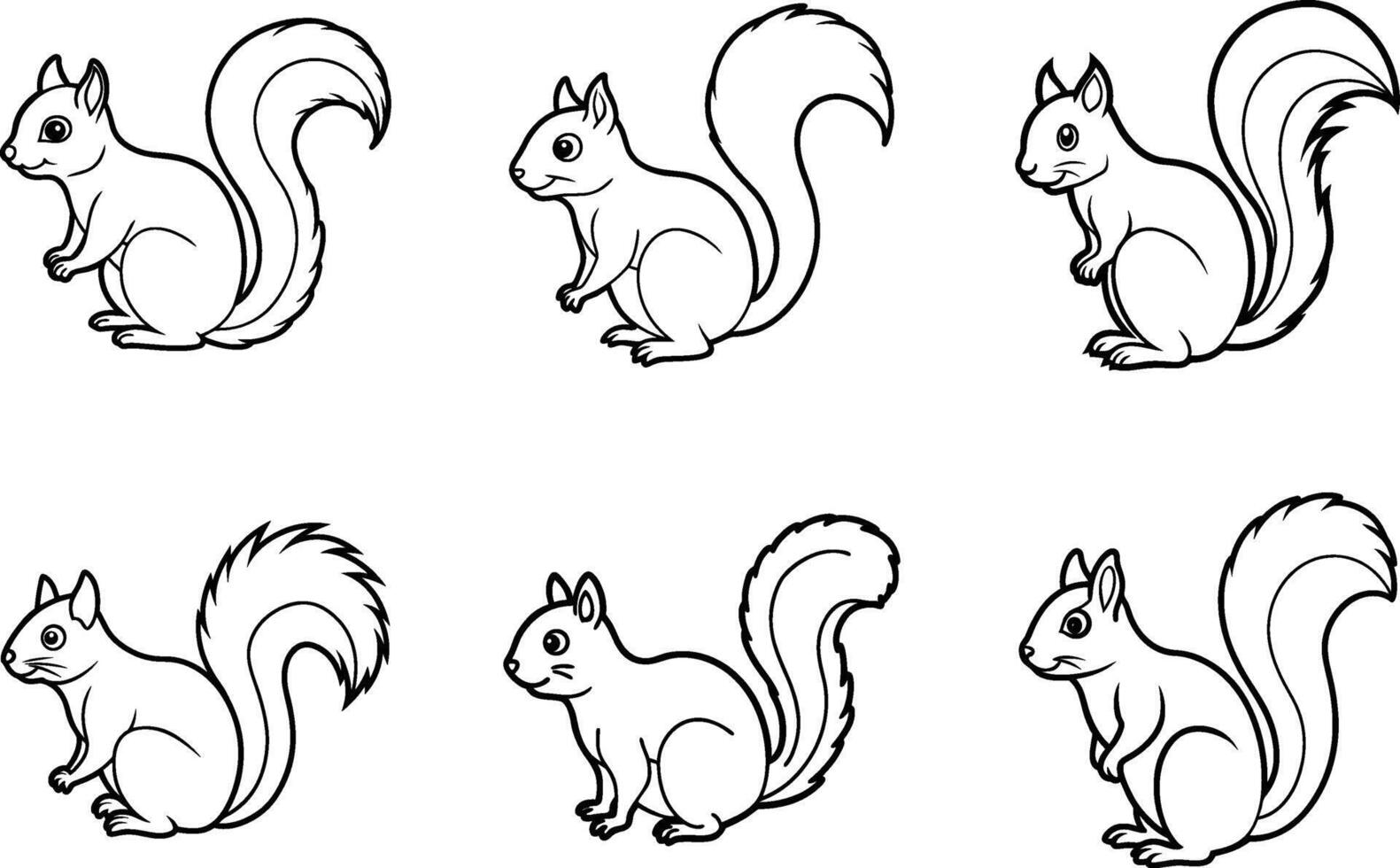 Squirrel Line Art Set - Cute Woodland Animal Sketches for Autumn and Fall-Themed Designs vector