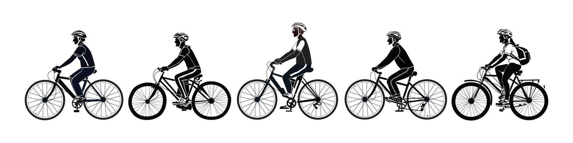 Set of Bicyclist Silhouette, Illustration Isolated On A White Background. vector
