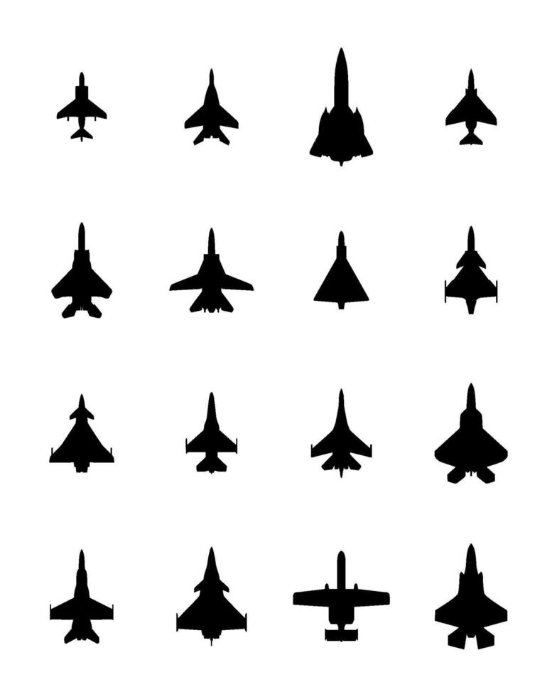 fighter jet military aircraft silhouette set collection vector