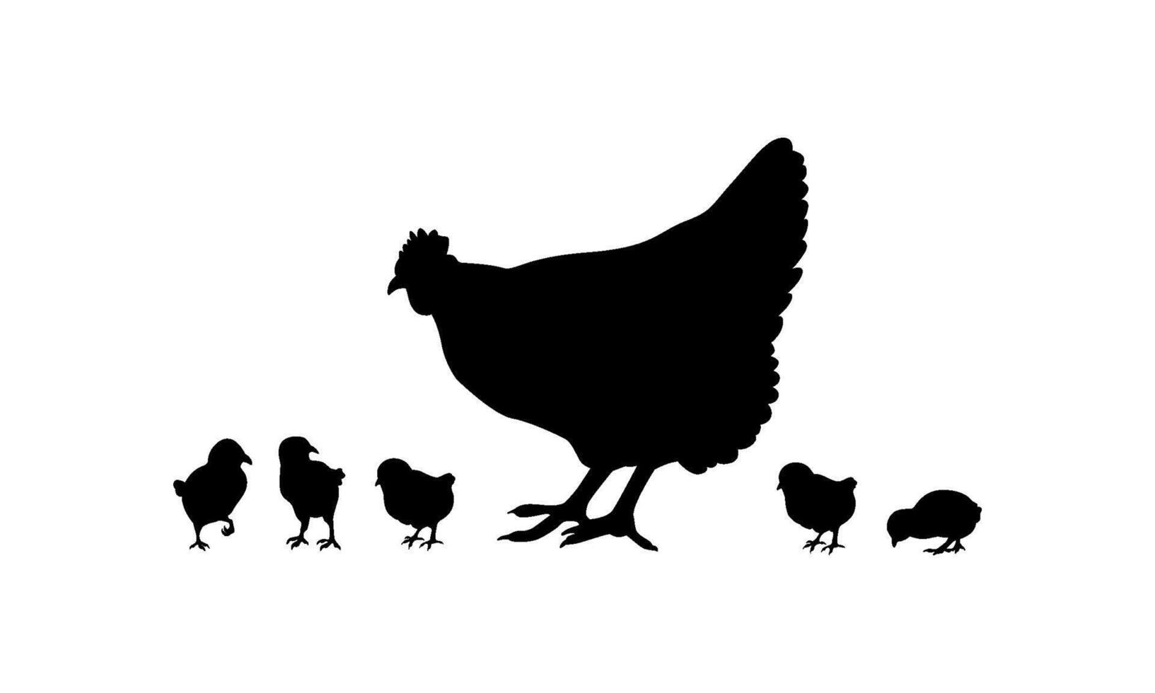 silhouette of a hen and her chicks vector