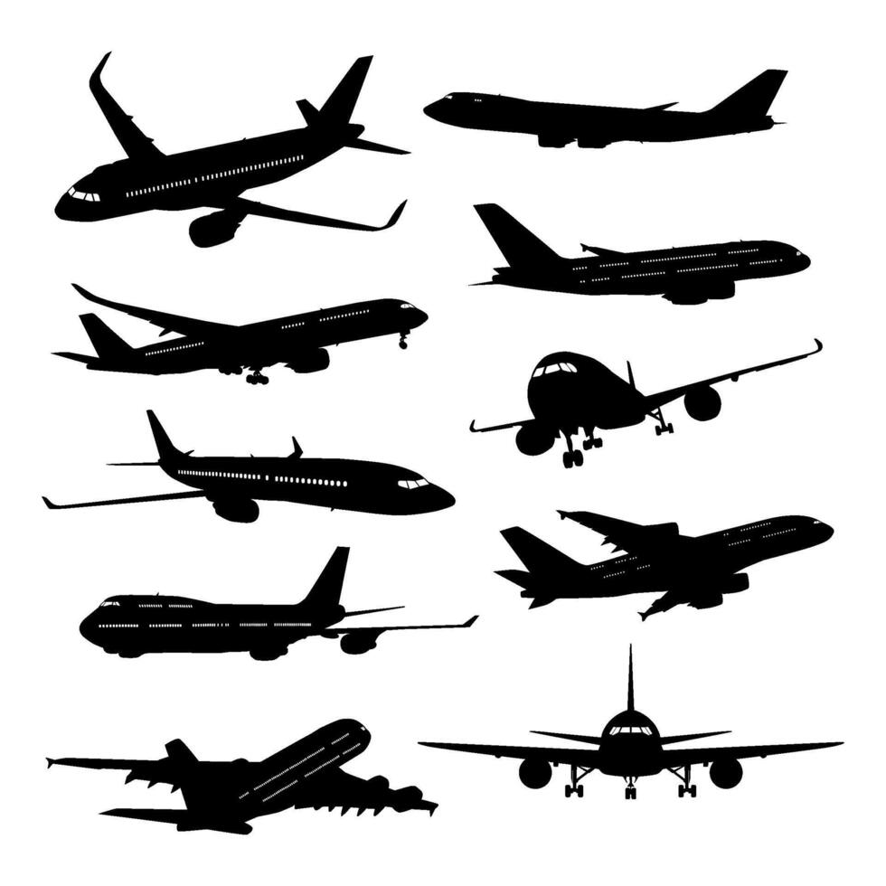 set of silhouettes of airplanes illustration vector