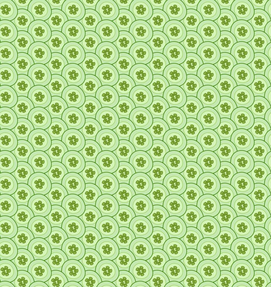 Cucumber closeup with seeds seamless pattern. flat art for food design, recipe, cook book, packages, menu, food ads and decor Eat green vector