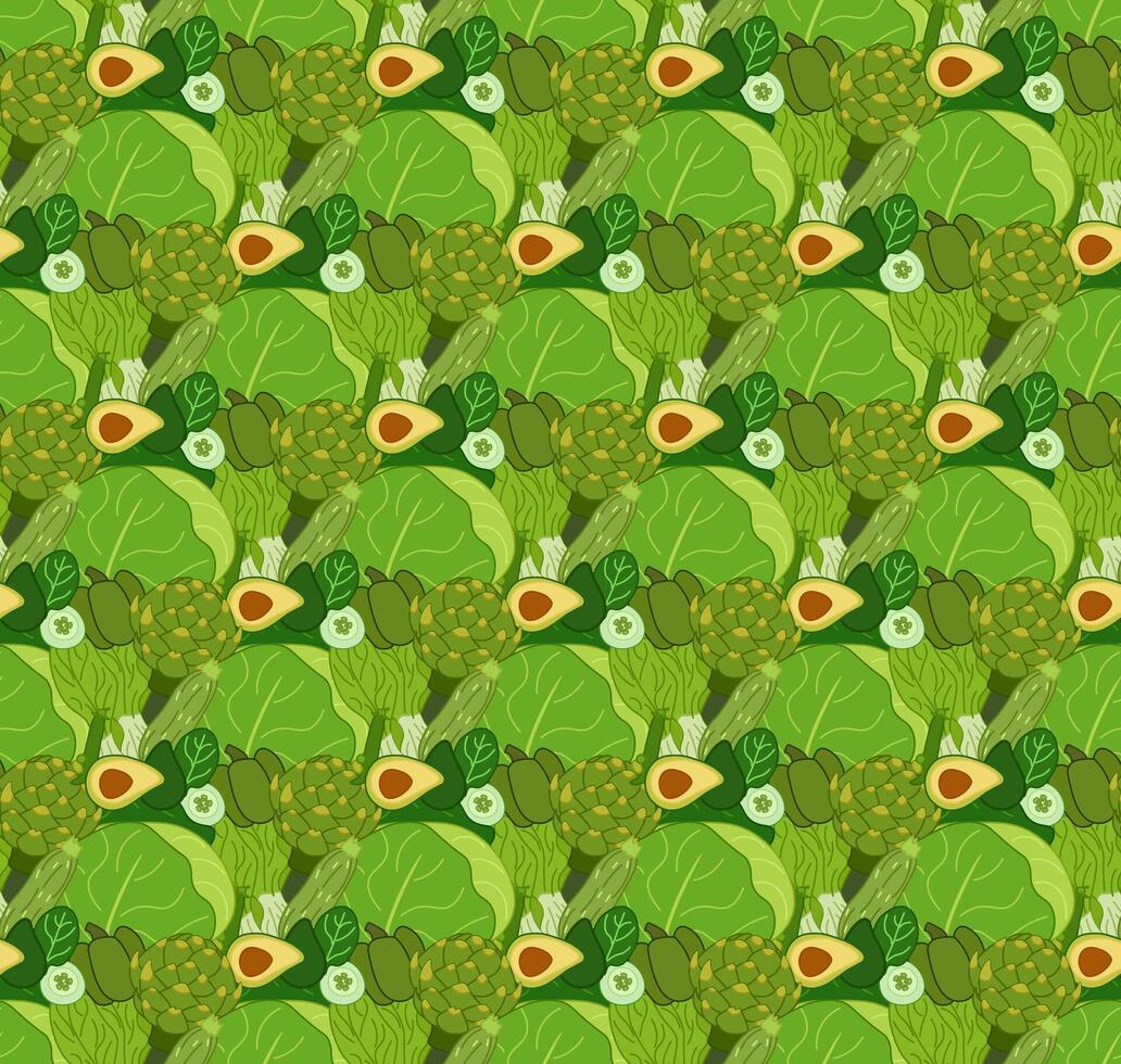 Food background, green vegetables close up seamless pattern. flat Healthy eating Vegetarian, farm grocery store illustration for menu, package, cosmetic, textile, cards Eat green vector