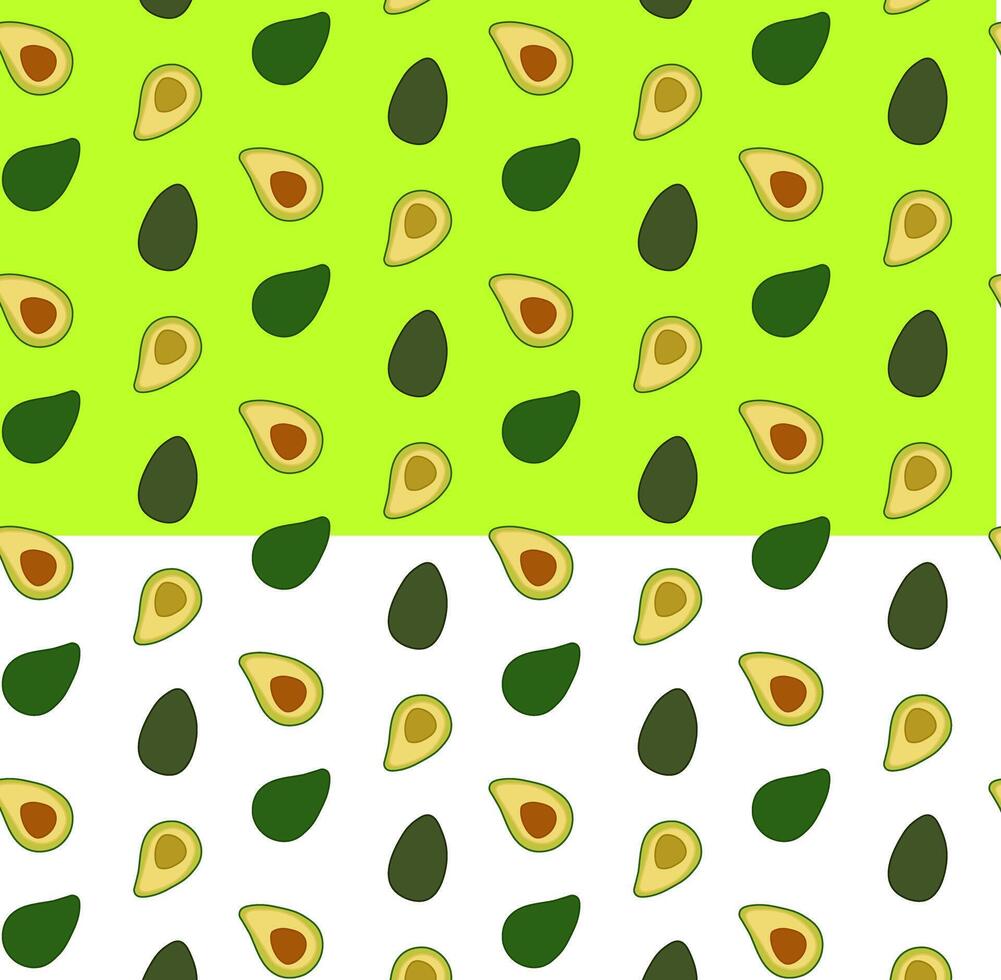 Seamless pattern with avocado. Flat fruits. design textile, greeting card, poster, wrapping paper designs. Hand-drawn illustration. Eat green vector