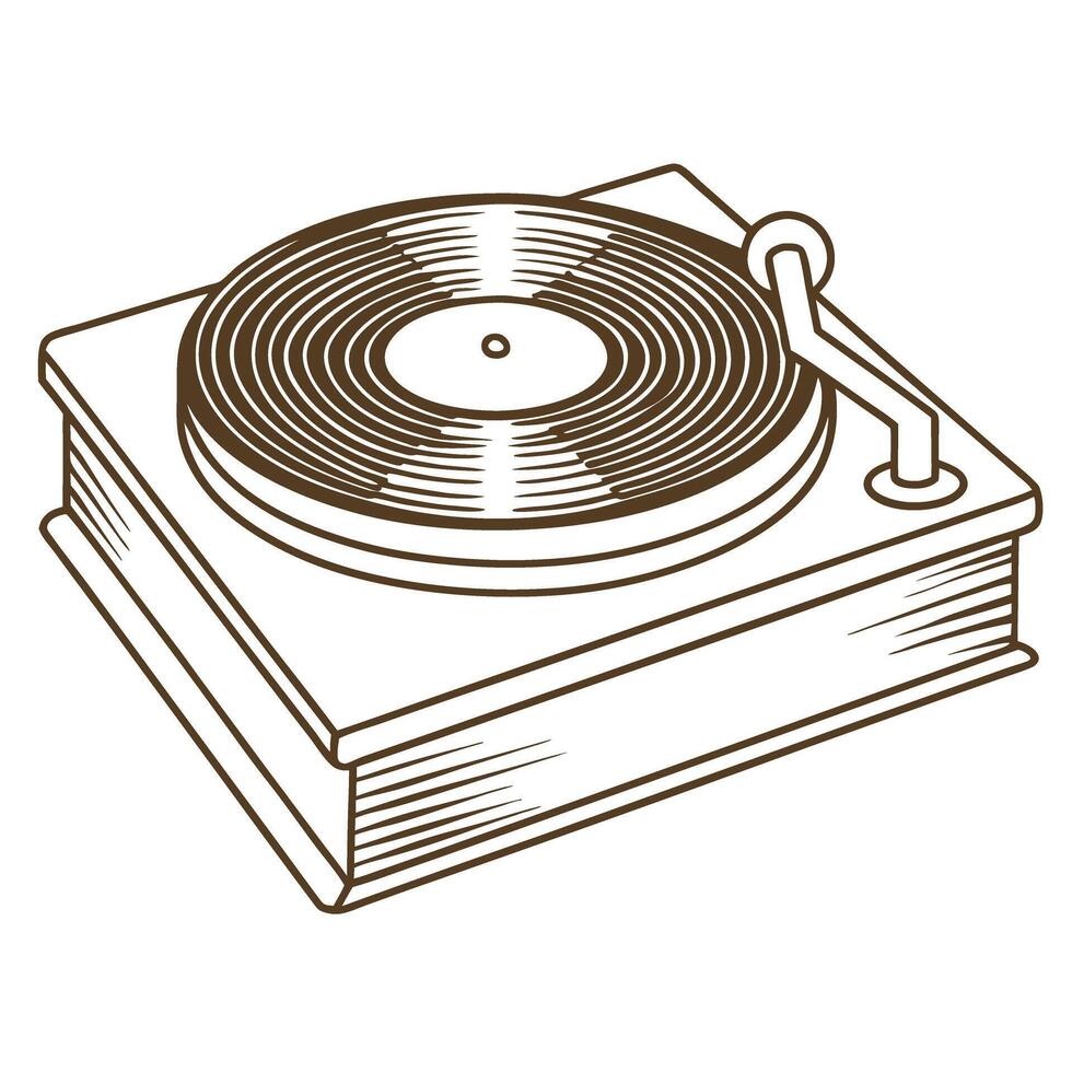 Vintage vinyl record player illustration classic turntable, music lover's retro design vector