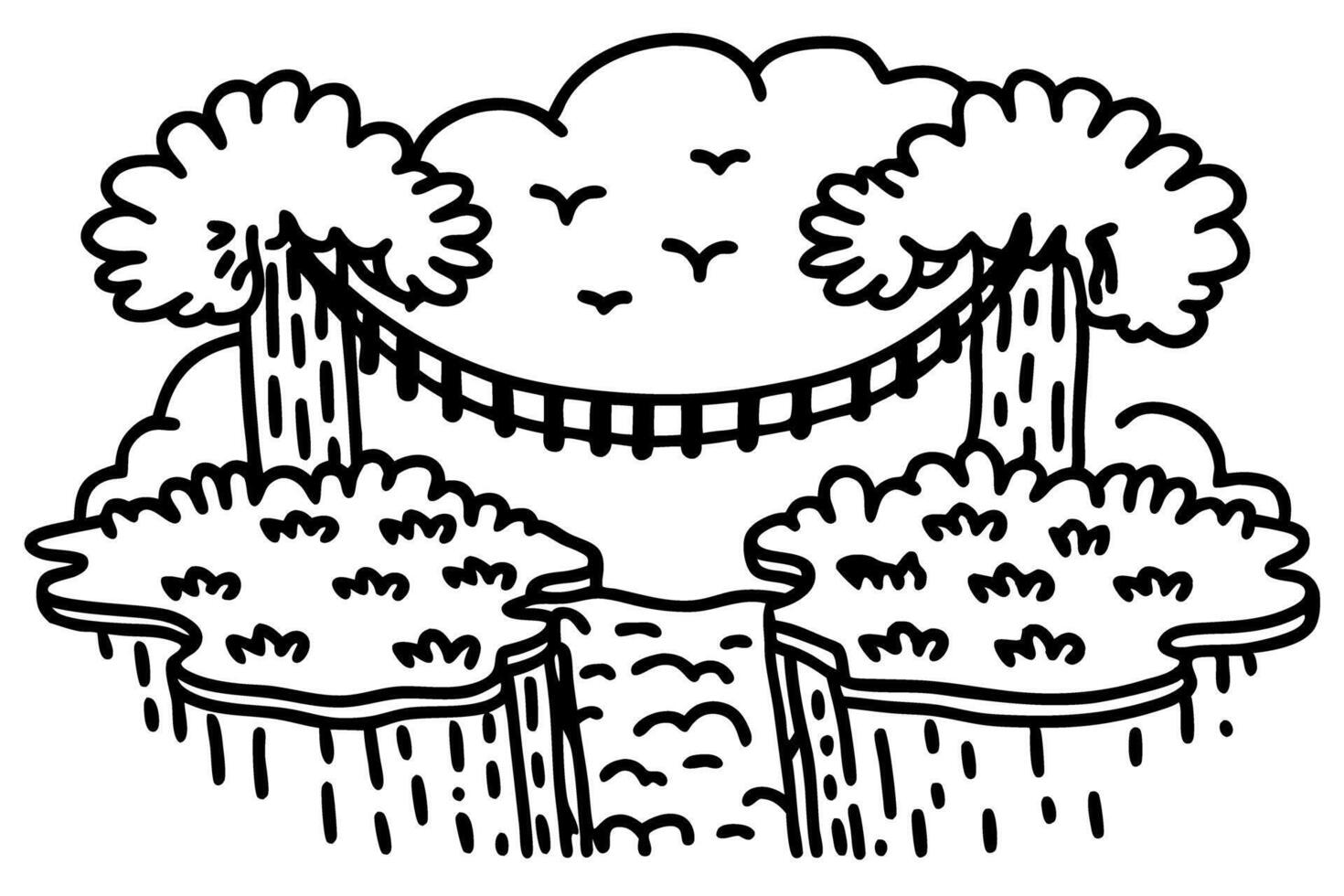 bridge in lush jungle with dense trees and vibrant greenery vector