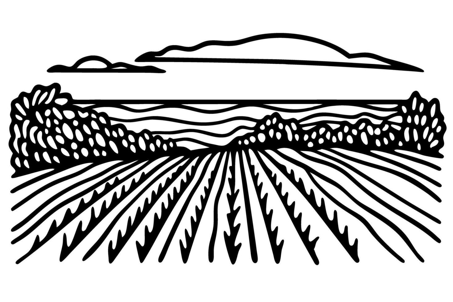 Scenic landscape with fields and hills nature, agriculture, countryside horizon vector