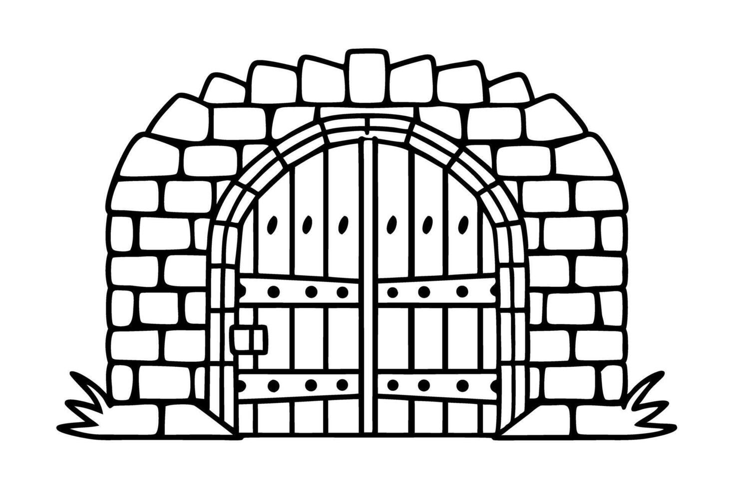 ancient stone castle gate illustration with wooden doors and arched entrance design vector