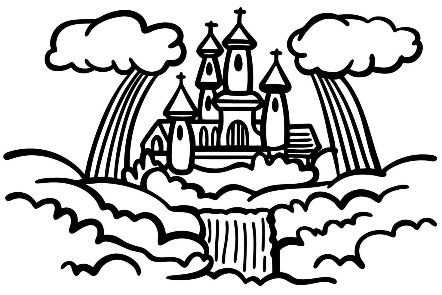 fairytale castle in clouds mystical, fantasy scene with rainbows, dreamy landscape, enchanting dream vector