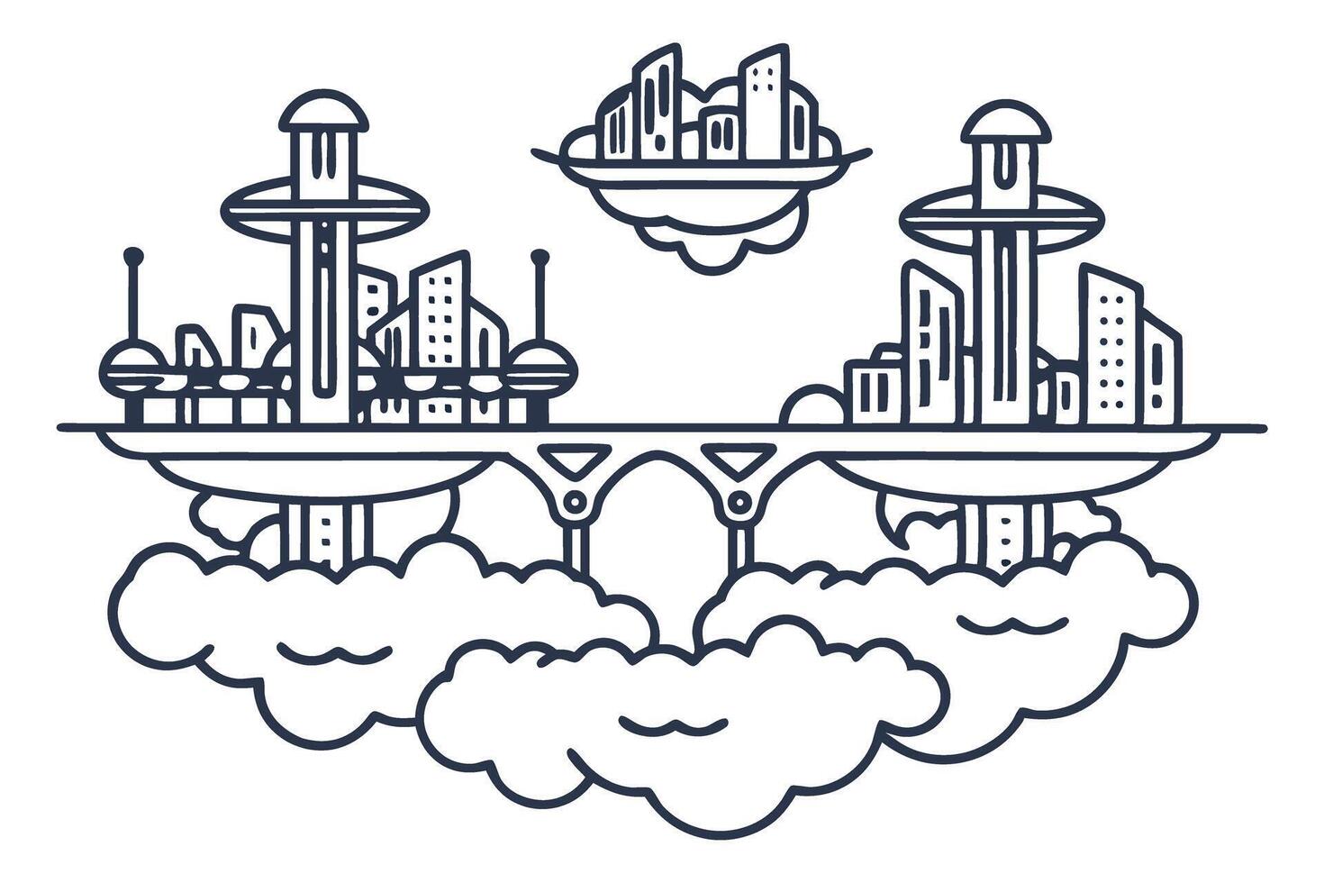 futuristic floating cityscape with advanced architecture above clouds, innovative urban design concept vector
