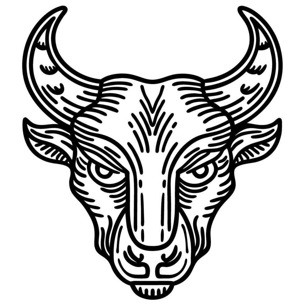 Bold bull head illustration with intricate line patterns for zodiac and strength symbolism vector
