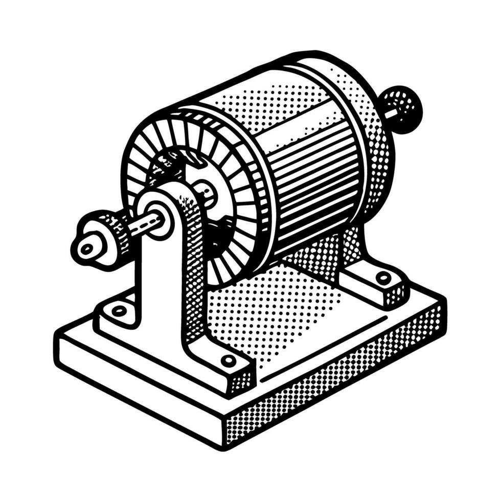 Vintage motor illustration retro mechanical device design, industrial engine art vector