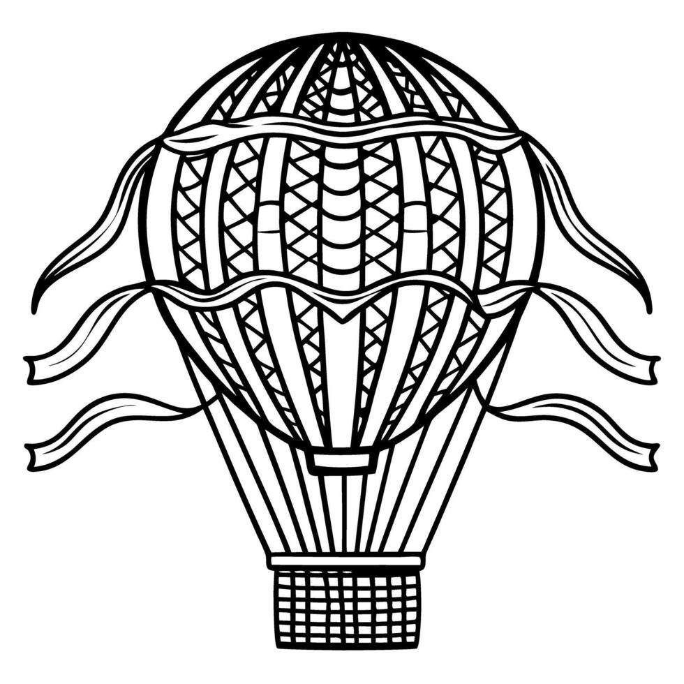 intricate hot air balloon illustration with decorative patterns and ribbons vector