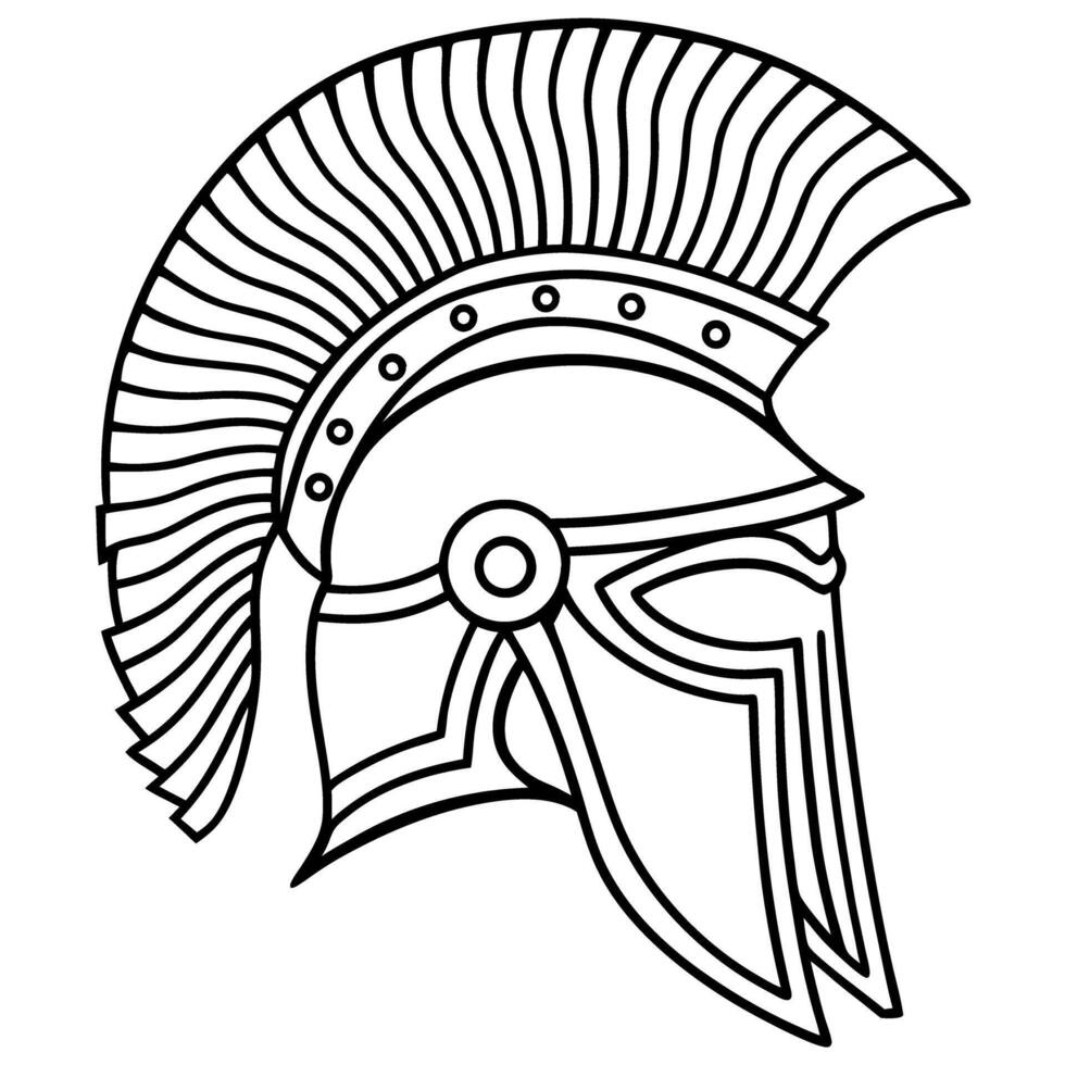 ancient greek spartan helmet outline design historical war armor, warrior symbol art vector