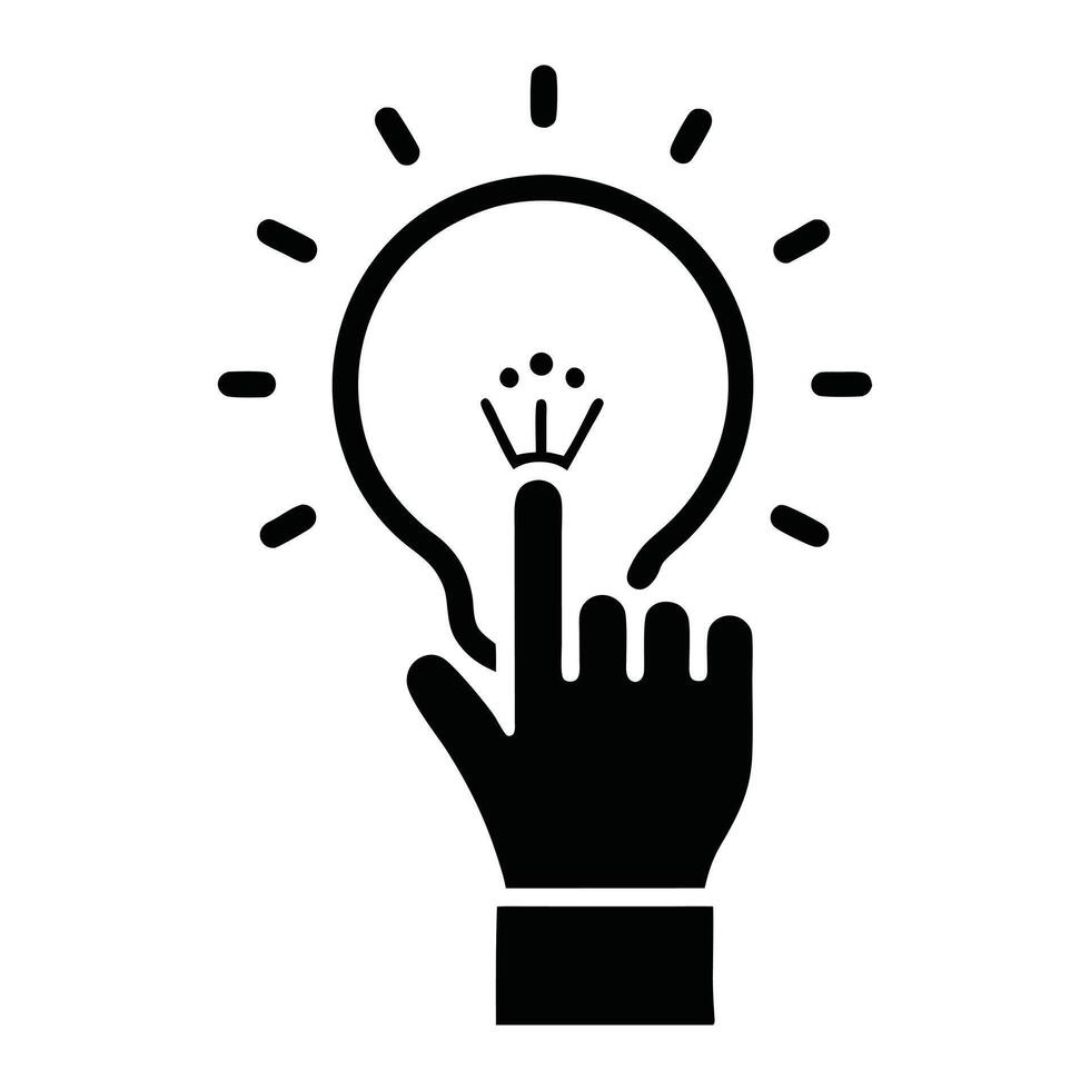 a hand with a light bulb on it and a finger pointing to it vector