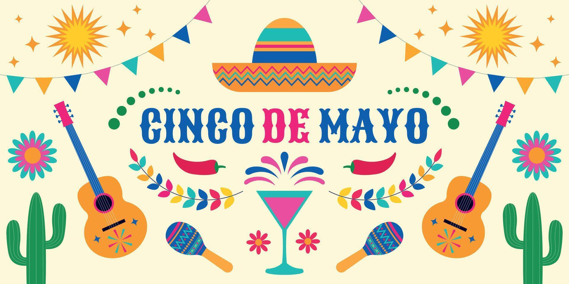 Mexican holiday Cinco de Mayo. Colorful symmetrical design on light background. Banner, fiesta poster. vector