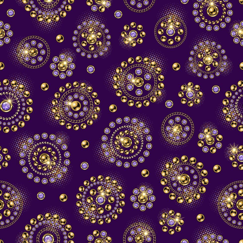 Seamless pattern with round jewelry ornaments in vintage style. vector