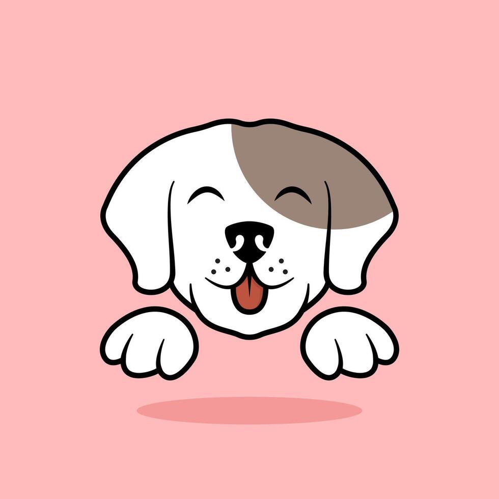 Cute puppy illustration. Small white dog logo. Dog smile character vector