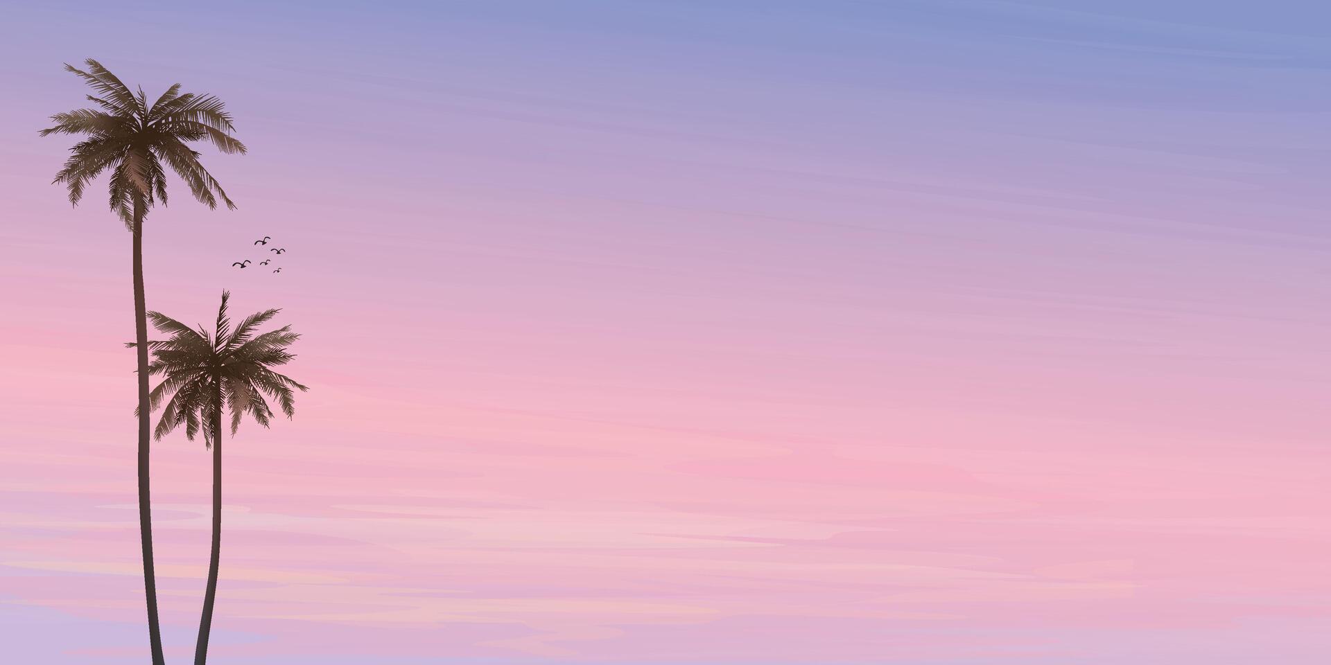 Minimalist tropical climate with silhouette palm trees have dramatic sky horizontal background graphic illustration. vector