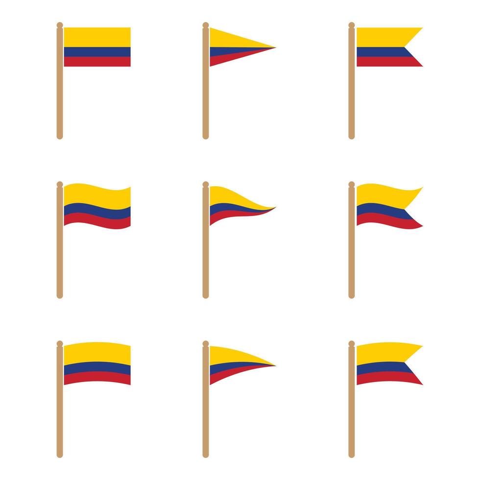 9 colombia flag set with pole vector