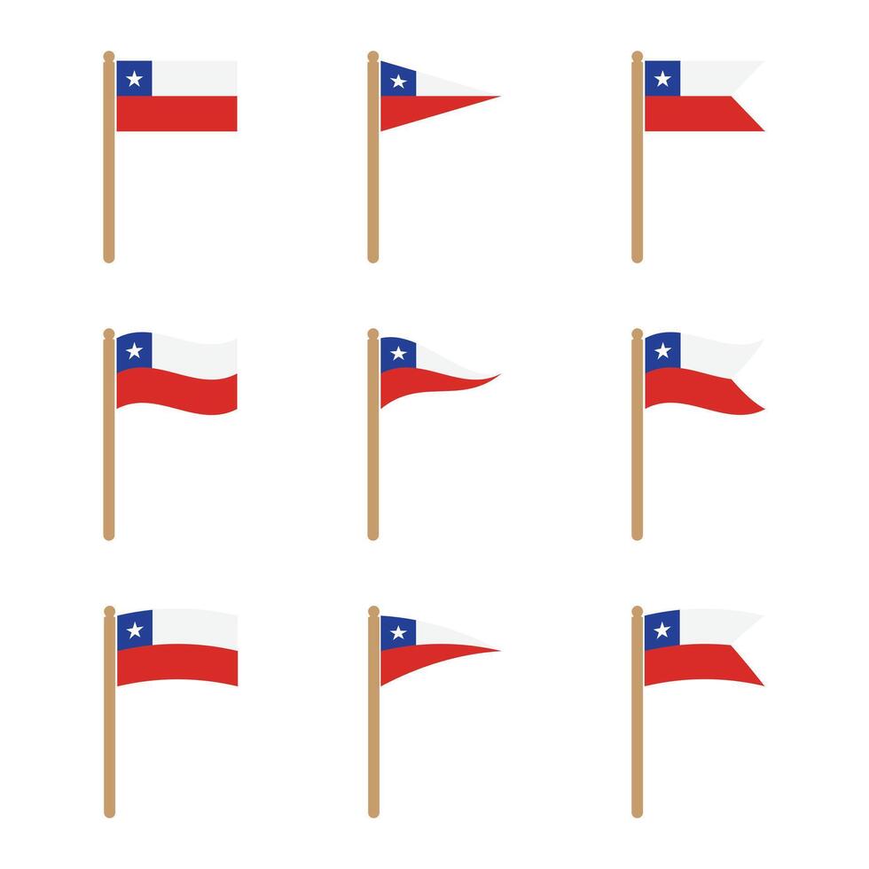 9 chile flag set with pole vector