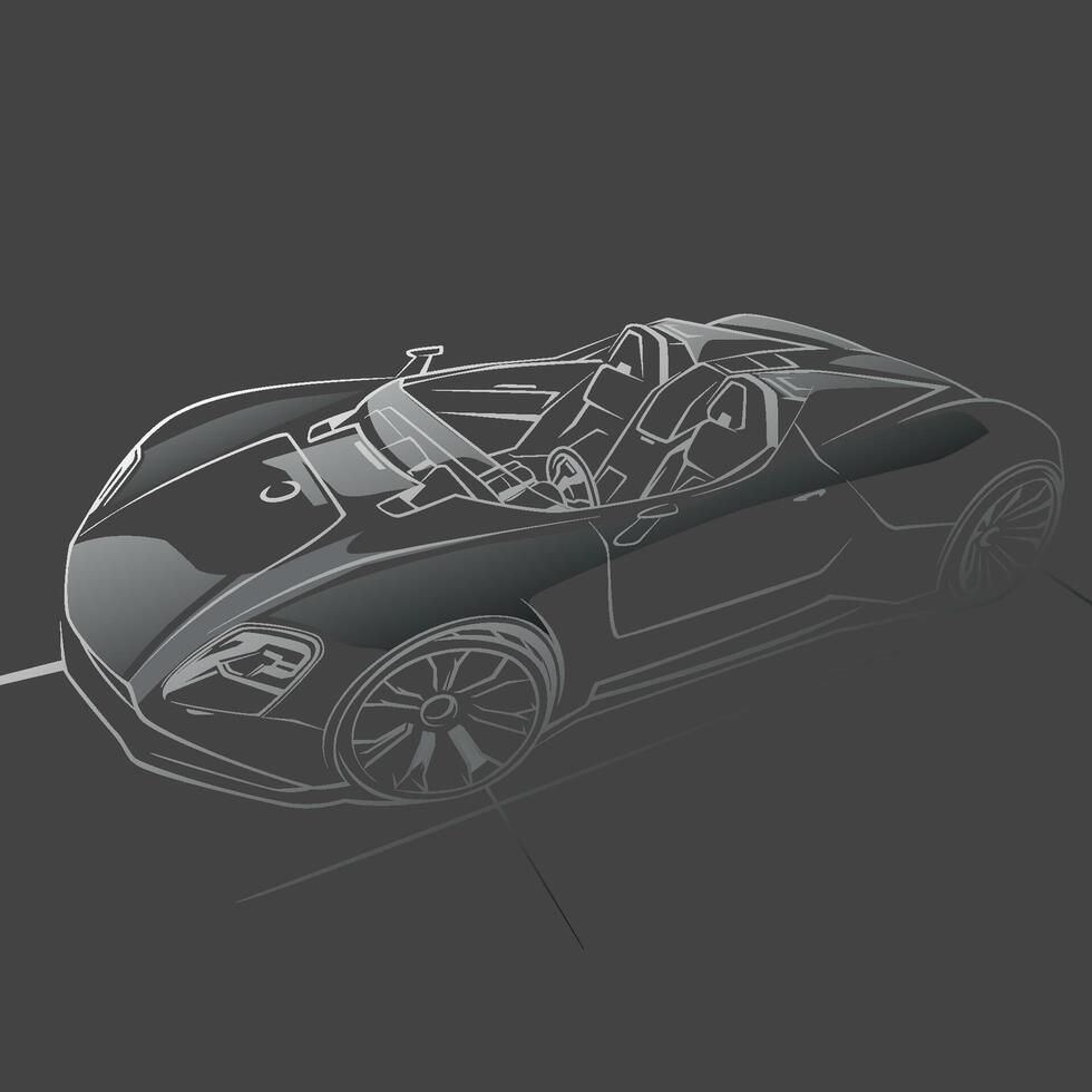 Futuristic Roadster Line Art vector